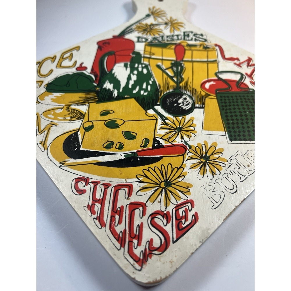 Vintage Wood Cheese Board Retro Kitchen Wall Decor Daisies - Picture 6 of 11